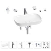 Раковина для ванной Wellsee Croquis 201005691 в наборе 9 в 1: раковина белого глянцевого цвета, высокий смеситель, сифон, выпуск, угловые вентили, аксессуары (цвет хром)
