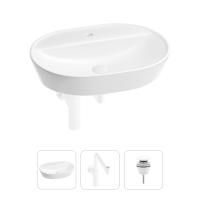 Раковина для ванной Wellsee Calin 201001000 в наборе 3 в 1: овальная раковина белого глянцевого цвета, сифон, донный клапан в цвете матовый белый