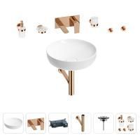 Раковина для ванной Wellsee Chalice Perfection 201006179 в наборе 8 в 1: раковина белого глянцевого цвета, встраиваемый смеситель, сифон, выпуск, аксессуары (цвет набора розовое золото)