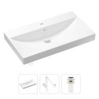 Комплект 3 в 1 Lavinia Boho Bathroom Sink 21520648: врезная фарфоровая раковина 80 см, металлический сифон, донный клапан