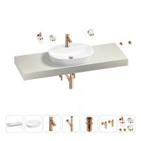 Раковина 60 см со столешницей 140 см Wellsee Calin 201007834 в наборе 10 в 1: столешница, раковина, смеситель, сифон, донный клапан, угловые вентили, аксессуары (цвет розовое золото)