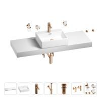 Раковина 50 см со столешницей 140 см Wellsee Graceful Pro 201012619 в наборе 10 в 1: столешница, раковина, смеситель, сифон, донный клапан, угловые вентили, аксессуары (цвет розовое золото)