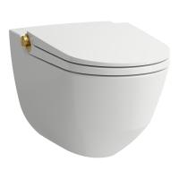 Laufen Cleanet Riva Унитаз-биде подвесной 60х39см, безободковый, с сиденьем, пульт д/у, покрытие LCC, панель золото, цвет: белый 8.2069.1.401.000.1