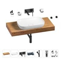 Раковина 60 см со столешницей 100 см Wellsee Croquis 201008067 в наборе 9 в 1: столешница, раковина, встраиваемый смеситель, сифон, выпуск, аксессуары (цвет набора матовый черный)