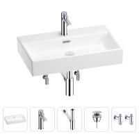 Раковина для ванной Wellsee Graceful Pro 201004631 в наборе 5 в 1: раковина белого глянцевого цвета, смеситель, сифон, донный клапан, угловые вентили (цвет набора хром)