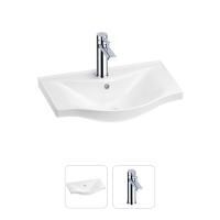 Раковина для ванной Wellsee Bisou 201000871 в наборе 2 в 1: полукруглая раковина белого глянцевого цвета, смеситель в цвете хром