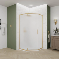 Душевой угол Veconi Ottimo P10 G, 1000x1000x1900, золото брашинг, стекло матовое