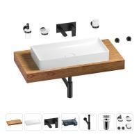 Раковина 75 см со столешницей 100 см Wellsee Pure BY Wellsee 201011602 в наборе 9 в 1: столешница, раковина, встраиваемый смеситель, сифон, выпуск, аксессуары (цвет набора матовый черный)