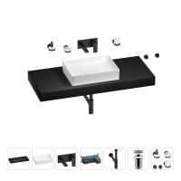 Раковина 50 см со столешницей 120 см Wellsee Pure BY Wellsee 201011422 в наборе 9 в 1: столешница, раковина, встраиваемый смеситель, сифон, выпуск, аксессуары (цвет набора матовый черный)