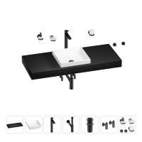 Раковина 40 см со столешницей 120 см Wellsee Doux 201009372 в наборе 10 в 1: столешница, раковина, высокий смеситель, сифон, донный клапан, кран-вентили, аксессуары (цвет матовый черный)