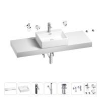 Раковина 50 см со столешницей 140 см Wellsee Graceful Pro 201012616 в наборе 10 в 1: столешница, раковина, смеситель, сифон, донный клапан, угловые вентили, аксессуары (цвет хром)