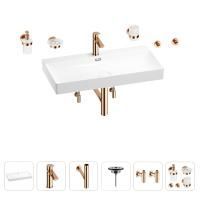Раковина для ванной Wellsee Bromance 201007624 в наборе 9 в 1: раковина белого глянцевого цвета, смеситель, сифон, выпуск, угловые вентили, аксессуары (цвет набора розовое золото)
