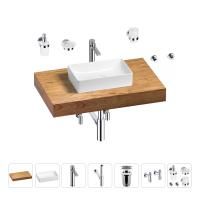 Раковина 42 см со столешницей 80 см Wellsee Pure BY Wellsee 201010741 в наборе 10 в 1: столешница, раковина, высокий смеситель, сифон, выпуск, кран-вентили, аксессуары (цвет хром)