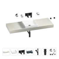 Раковина 40 см со столешницей 140 см Wellsee Doux 201009402 в наборе 9 в 1: столешница, раковина, встраиваемый смеситель, сифон, донный клапан, аксессуары (цвет набора матовый черный)