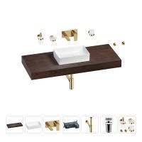 Раковина 42 см со столешницей 120 см Wellsee Pure BY Wellsee 201010943 в наборе 9 в 1: столешница, раковина, встраиваемый смеситель, сифон, выпуск, аксессуары (цвет набора золото)