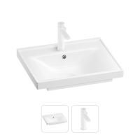 Раковина для ванной Wellsee FreeDom 201000825 в наборе 2 в 1: прямоугольная раковина белого глянцевого цвета, смеситель в цвете матовый белый