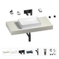 Раковина 50 см со столешницей 100 см Wellsee Pure BY Wellsee 201011202 в наборе 9 в 1: столешница, раковина, встраиваемый смеситель, сифон, выпуск, аксессуары (цвет набора матовый черный)