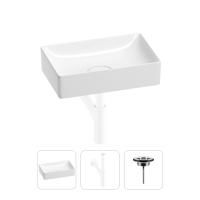 Раковина для ванной Wellsee Pure BY Wellsee 201001220 в наборе 3 в 1: прямоугольная раковина белого глянцевого цвета, сифон, выпуск в цвете матовый белый