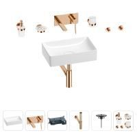 Раковина для ванной Wellsee Pure BY Wellsee 201006334 в наборе 8 в 1: раковина белого глянцевого цвета, встраиваемый смеситель, сифон, выпуск, аксессуары (цвет набора розовое золото)