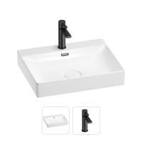 Раковина для ванной Wellsee DeSire 201000962 в наборе 2 в 1: прямоугольная раковина белого глянцевого цвета, смеситель в цвете матовый черный