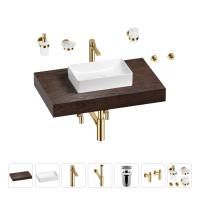 Раковина 42 см со столешницей 80 см Wellsee Pure BY Wellsee 201010758 в наборе 10 в 1: столешница, раковина, высокий смеситель, сифон, выпуск, кран-вентили, аксессуары (цвет золото)