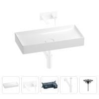 Раковина для ванной Wellsee Pure BY Wellsee 201002720 в наборе 4 в 1: раковина белого глянцевого цвета, встраиваемый смеситель, сифон, выпуск (цвет набора матовый белый)
