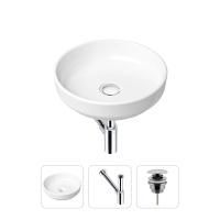 Комплект 3 в 1 Lavinia Boho Bathroom Sink 21520168: накладная фарфоровая раковина 40 см, металлический сифон, донный клапан