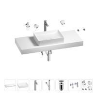 Раковина 50 см со столешницей 120 см Wellsee Pure BY Wellsee 201011391 в наборе 10 в 1: столешница, раковина, высокий смеситель, сифон, выпуск, кран-вентили, аксессуары (цвет хром)