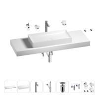 Раковина 75 см со столешницей 140 см Wellsee Pure BY Wellsee 201011871 в наборе 10 в 1: столешница, раковина, высокий смеситель, сифон, выпуск, кран-вентили, аксессуары (цвет хром)