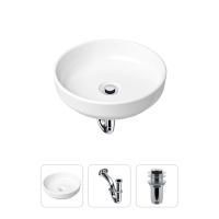Комплект 3 в 1 Lavinia Boho Bathroom Sink 21520163: накладная фарфоровая раковина 40 см, металлический сифон, донный клапан