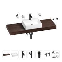 Раковина 50 см со столешницей 140 см Wellsee Graceful Pro 201012602 в наборе 10 в 1: столешница, раковина, смеситель, сифон, донный клапан, угловые вентили, аксессуары (цвет матовый черный)