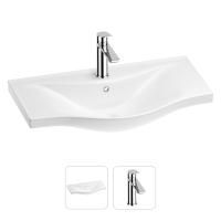 Раковина для ванной Wellsee Bisou 201000926 в наборе 2 в 1: полукруглая раковина белого глянцевого цвета, смеситель в цвете хром