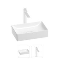 Раковина для ванной Wellsee Pure BY Wellsee 201000705 в наборе 2 в 1: прямоугольная раковина белого глянцевого цвета, высокий смеситель в цвете матовый белый