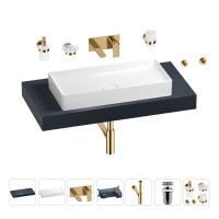 Раковина 75 см со столешницей 100 см Wellsee Pure BY Wellsee 201011583 в наборе 9 в 1: столешница, раковина, встраиваемый смеситель, сифон, выпуск, аксессуары (цвет набора золото)