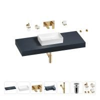 Раковина 42 см со столешницей 120 см Wellsee Pure BY Wellsee 201010913 в наборе 9 в 1: столешница, раковина, встраиваемый смеситель, сифон, выпуск, аксессуары (цвет набора золото)