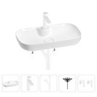 Раковина для ванной Wellsee Croquis 2.0 201004085 в наборе 5 в 1: раковина белого глянцевого цвета, смеситель, сифон, выпуск, угловые вентили (цвет набора матовый белый)