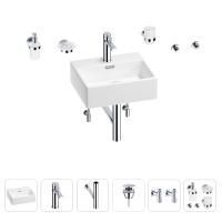 Раковина для ванной Wellsee Graceful Pro 201006626 в наборе 9 в 1: раковина белого глянцевого цвета, смеситель, сифон, донный клапан, угловые вентили, аксессуары (цвет набора хром)