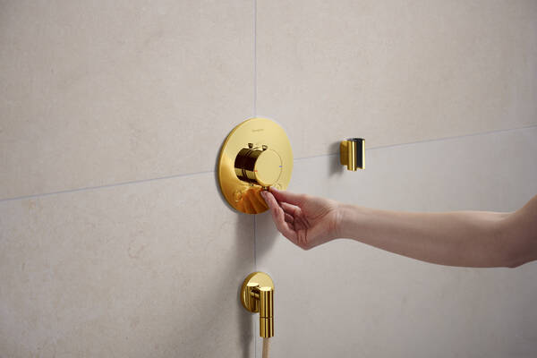 Настенная розетка с обратным клапаном Hansgrohe FixFit Fine S 28882990. полированное золото 28882990