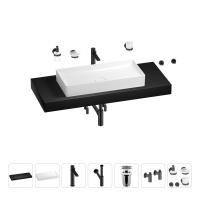 Раковина 75 см со столешницей 120 см Wellsee Pure BY Wellsee 201011777 в наборе 10 в 1: столешница, раковина, высокий смеситель, сифон, выпуск, кран-вентили, аксессуары (цвет матовый черный)