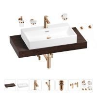 Раковина 70 см со столешницей 100 см Wellsee Graceful Pro 201012664 в наборе 10 в 1: столешница, раковина, смеситель, сифон, донный клапан, угловые вентили, аксессуары (цвет розовое золото)