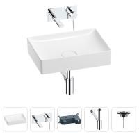 Раковина для ванной Wellsee Pure BY Wellsee 201002616 в наборе 4 в 1: раковина белого глянцевого цвета, встраиваемый смеситель, сифон, выпуск (цвет набора хром)