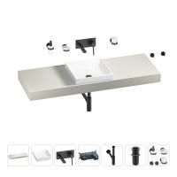 Раковина 40 см со столешницей 140 см Wellsee Doux 201009407 в наборе 9 в 1: столешница, раковина, встраиваемый смеситель, сифон, донный клапан, аксессуары (цвет набора матовый черный)