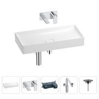 Раковина для ванной Wellsee Pure BY Wellsee 201002791 в наборе 4 в 1: раковина белого глянцевого цвета, встраиваемый смеситель, сифон, выпуск (цвет набора хром)