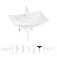 Раковина для ванной Wellsee Cerulean 201004715 в наборе 5 в 1: раковина белого глянцевого цвета, смеситель, сифон, выпуск, угловые вентили (цвет набора матовый белый)