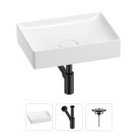 Раковина для ванной Wellsee Pure BY Wellsee 201001227 в наборе 3 в 1: прямоугольная раковина белого глянцевого цвета, сифон, выпуск в цвете матовый черный