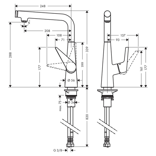 Hansgrohe Talis S Кухонный смеситель однорычажный 300 1jet сталь 72820800