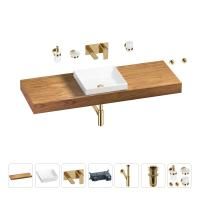 Раковина 40 см со столешницей 140 см Wellsee Doux 201009443 в наборе 9 в 1: столешница, раковина, встраиваемый смеситель, сифон, донный клапан, аксессуары (цвет набора золото)