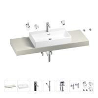 Раковина 70 см со столешницей 140 см Wellsee Graceful Pro 201012756 в наборе 10 в 1: столешница, раковина, смеситель, сифон, донный клапан, угловые вентили, аксессуары (цвет хром)