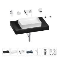 Раковина 50 см со столешницей 80 см Wellsee Pure BY Wellsee 201011186 в наборе 9 в 1: столешница, раковина, встраиваемый смеситель, сифон, выпуск, аксессуары (цвет набора хром)
