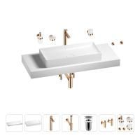 Раковина 75 см со столешницей 120 см Wellsee Pure BY Wellsee 201011754 в наборе 10 в 1: столешница, раковина, высокий смеситель, сифон, выпуск, кран-вентили, аксессуары (цвет розовое золото)